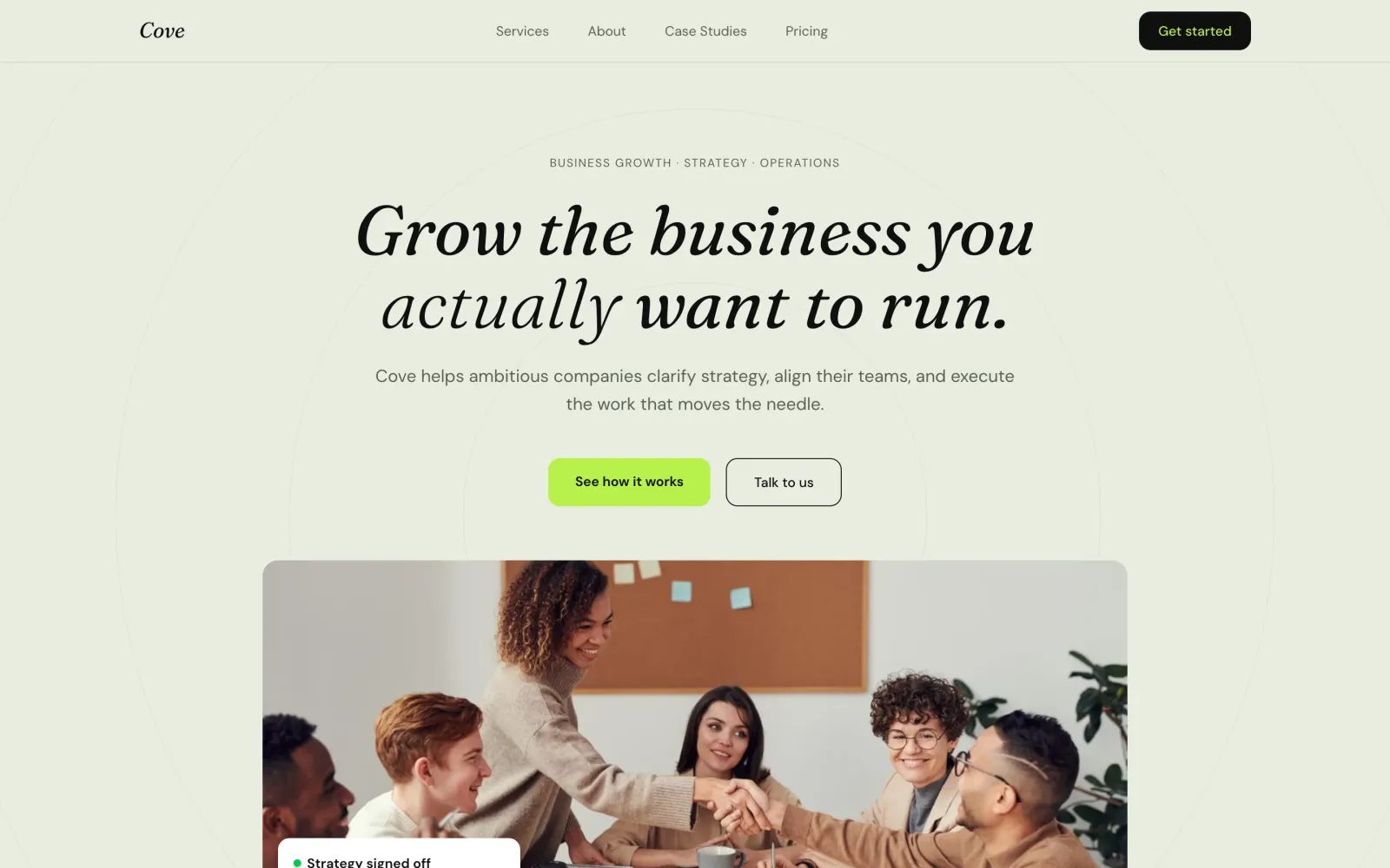 Cove Consulting landing page, built with Founding Dev's AI app builder