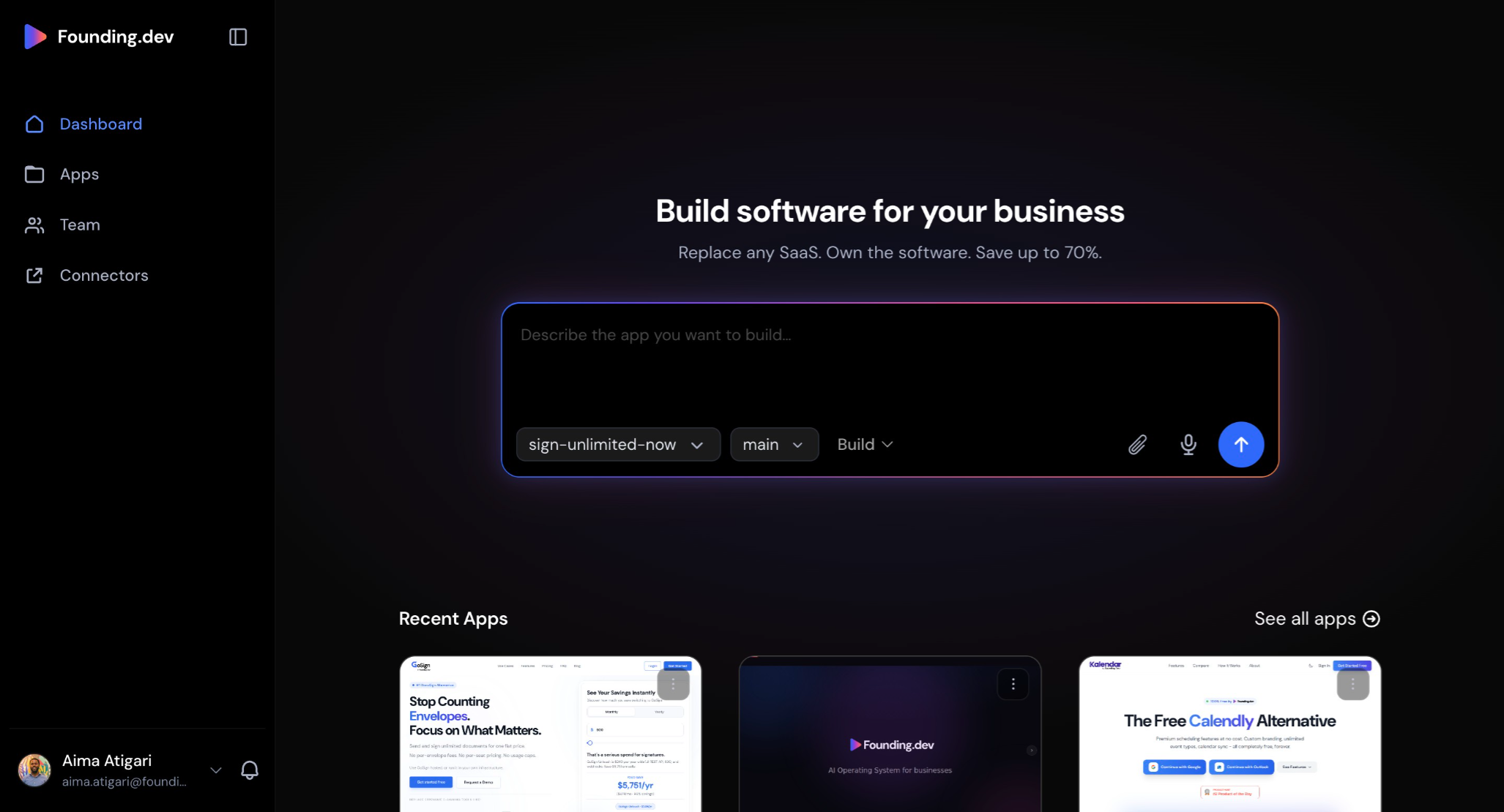 The Founding Dev dashboard